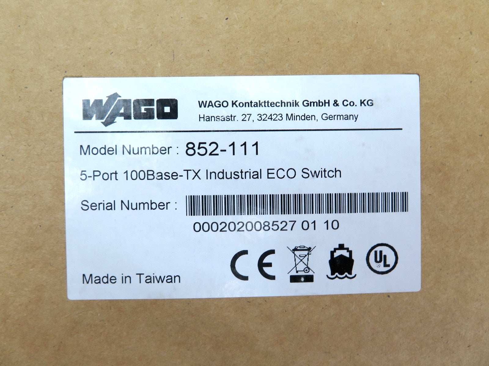 Wago 852-111 Switch 5-Port 100 Base-TX Industrial ECO Switch - Advance Operations