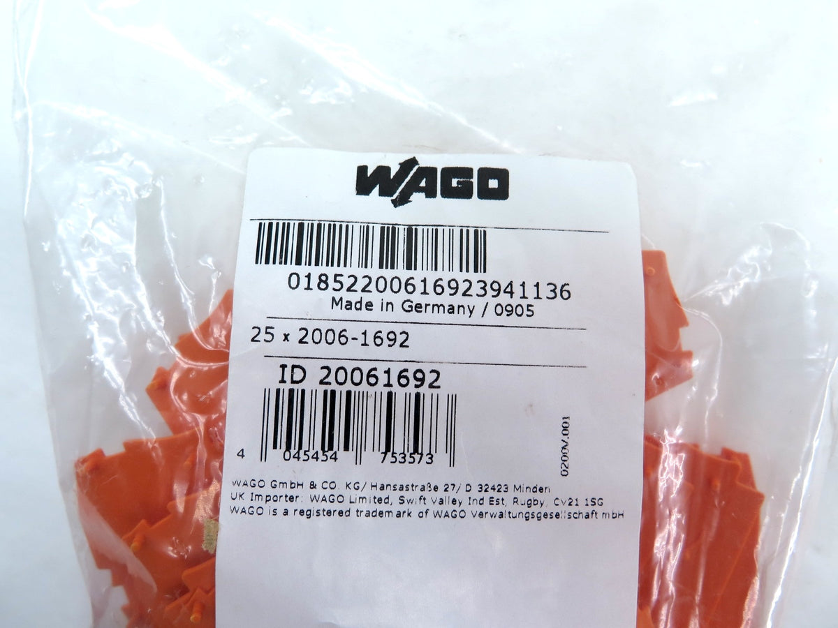 Wago 2006-1692 End And Intermediate Plate For 2006 Series Orange LOT OF 25 - Advance Operations