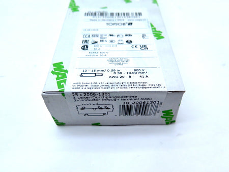 Wago 2006-1301 3-Conductor Through Terminal Block LOT OF 25 - Advance Operations