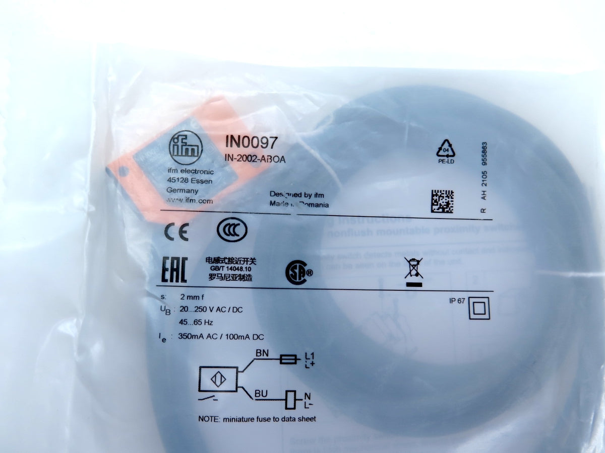 IFM Efector IN0097 / IN-2002-ANOA Inductive Sensor / Proximity Switch - Advance Operations