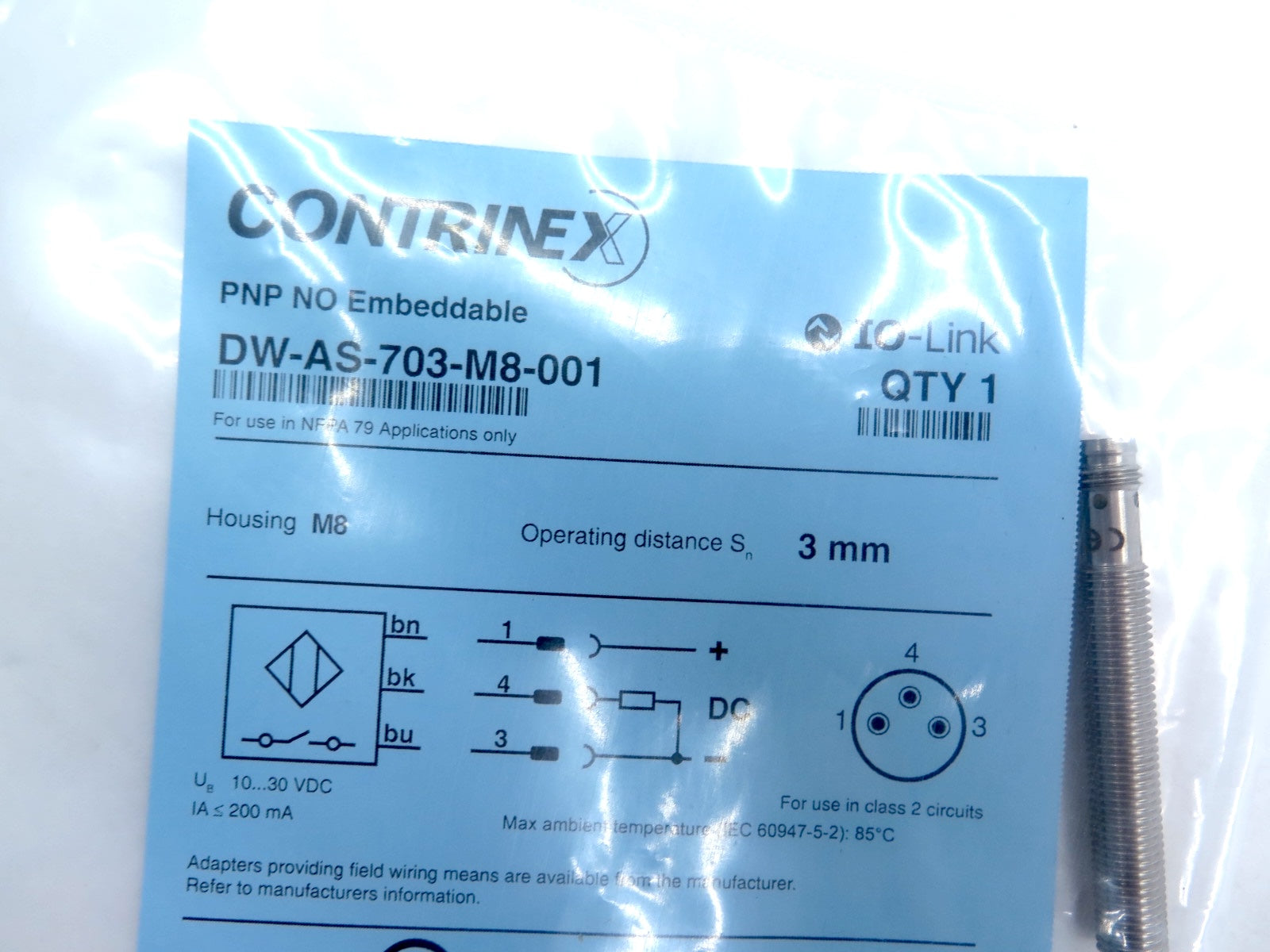 Contrinex DW-AS-703-M8-001 Proximity Switch 3mm FACTORY SEALED - Advance Operations