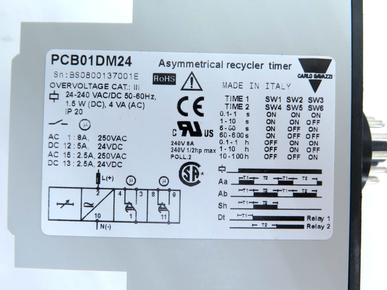 Carlo Gavazzi PCB01DM24 Asymetrical Recycler Timer - Advance Operations