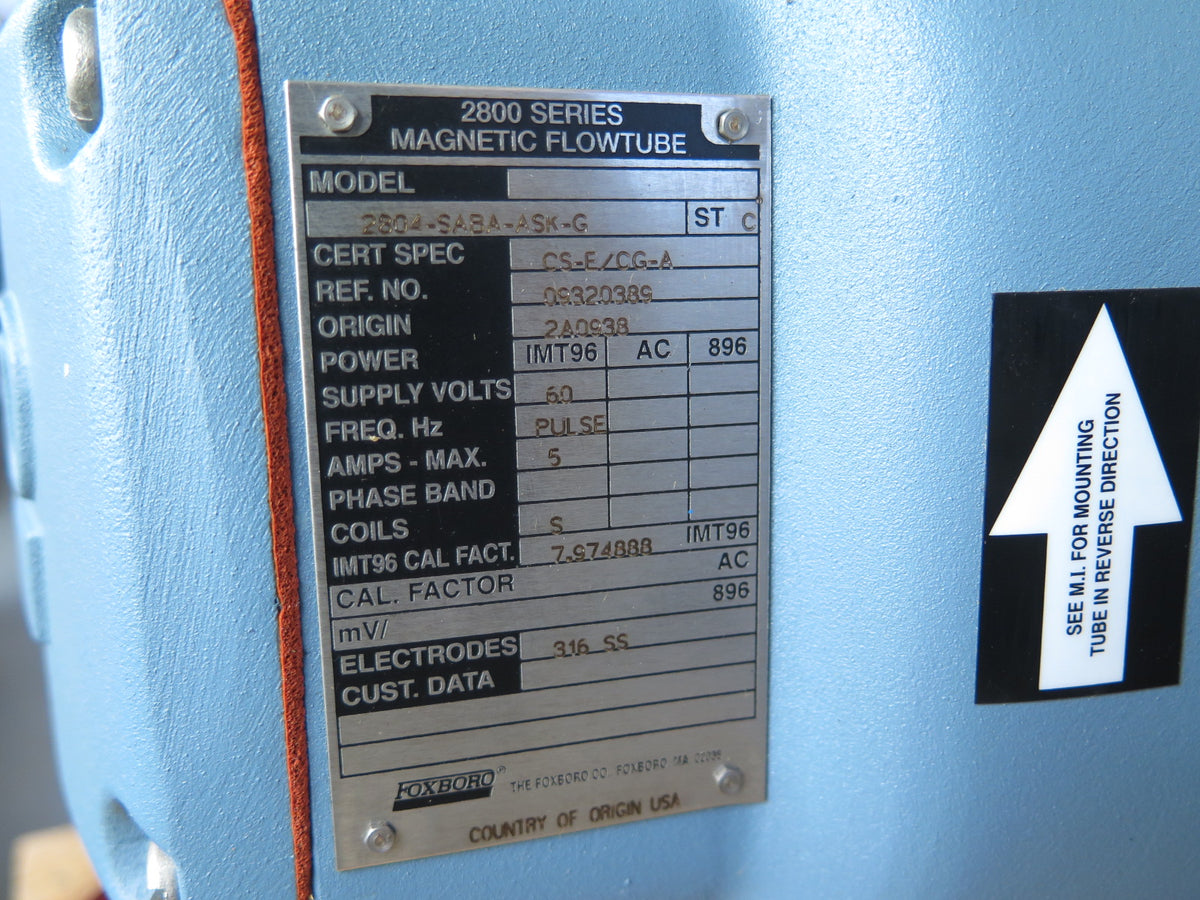 Foxboro 2804-SABA-ASK-G Magnetic Flowmeter 4" Polyurethane Lined - Advance Operations
