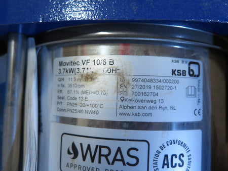 KSB Movitec VCI 10/6 B Vertical High Pressure Immersion Pump - Advance Operations