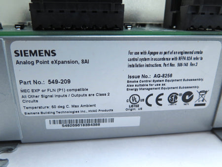 Siemens Apogee Automation 549-209 Analog Point eXpansion 8AI - Advance Operations