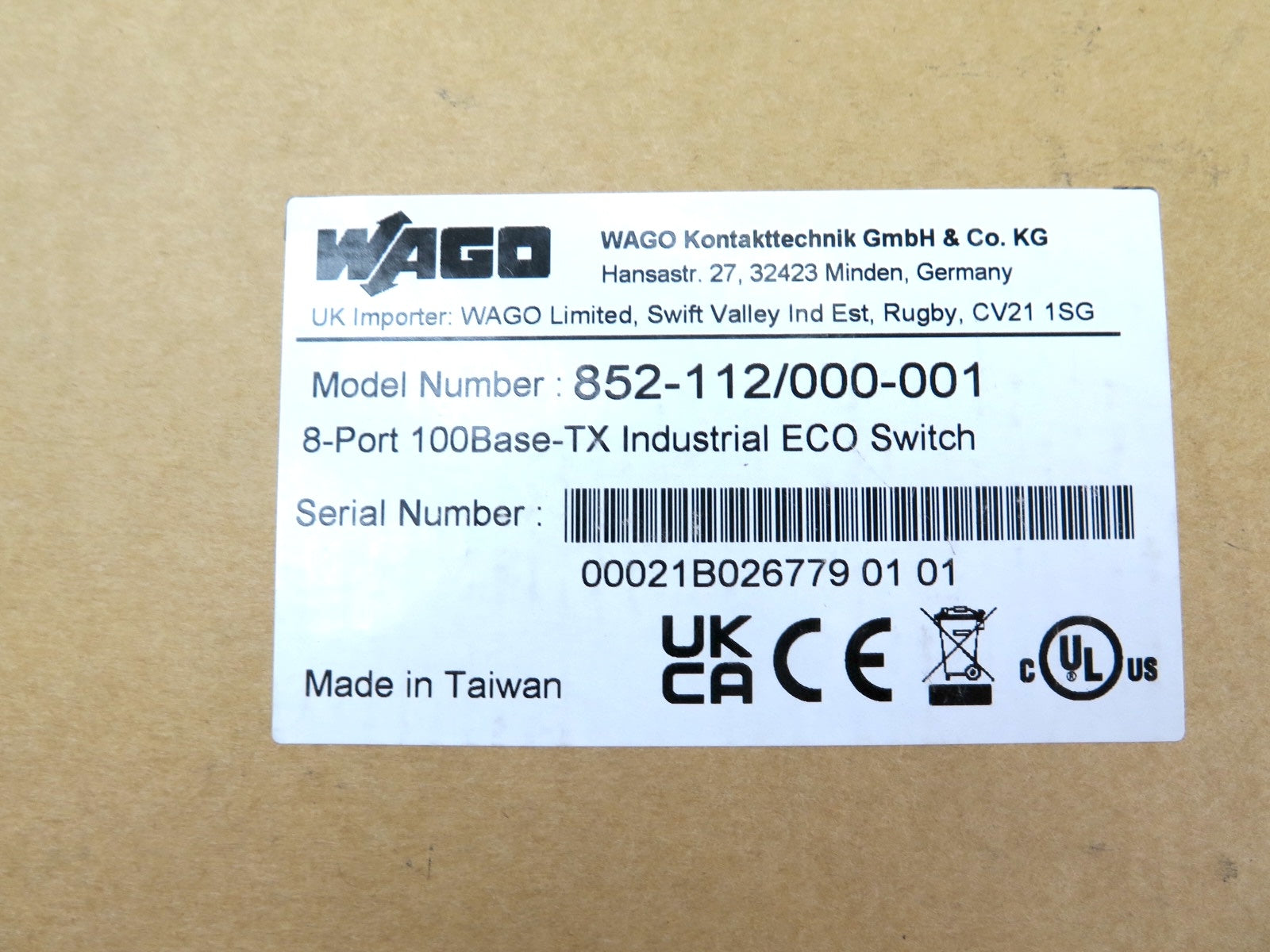 Wago 852-112/000-001 8-Port 100Base-TX Industrial ECO Switch - Advance Operations