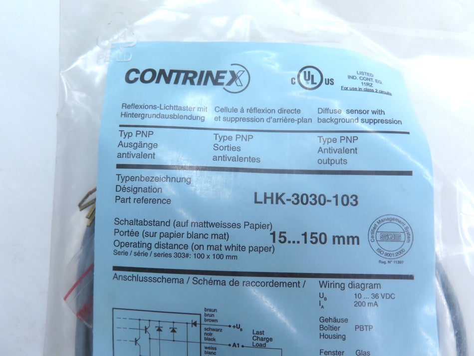 Contrinex LHK-3030-103 Compact Photoelectric Sensor - Advance Operations