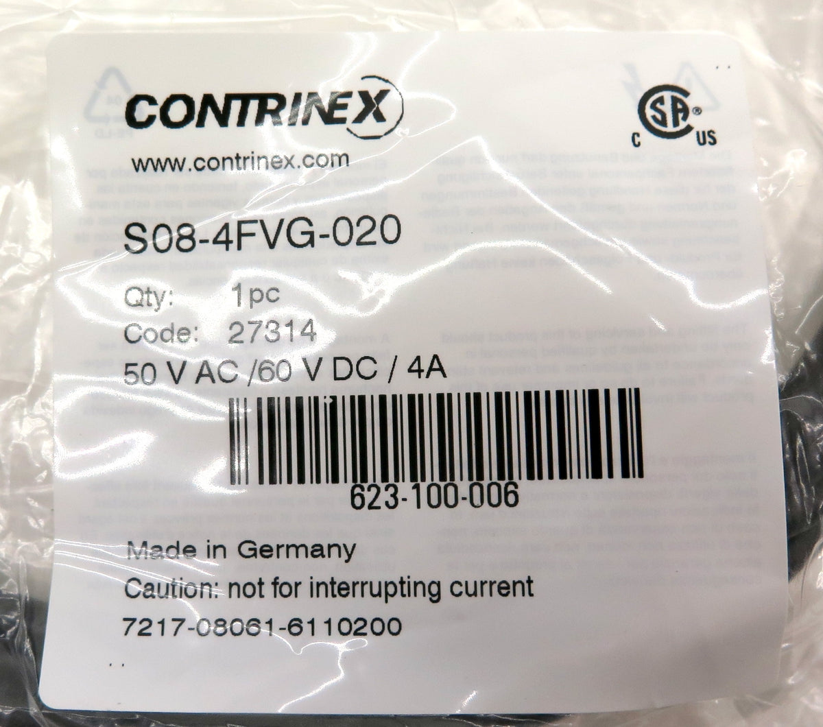 Contrinex S08-4FVG-020 Cable / Cordset - Advance Operations