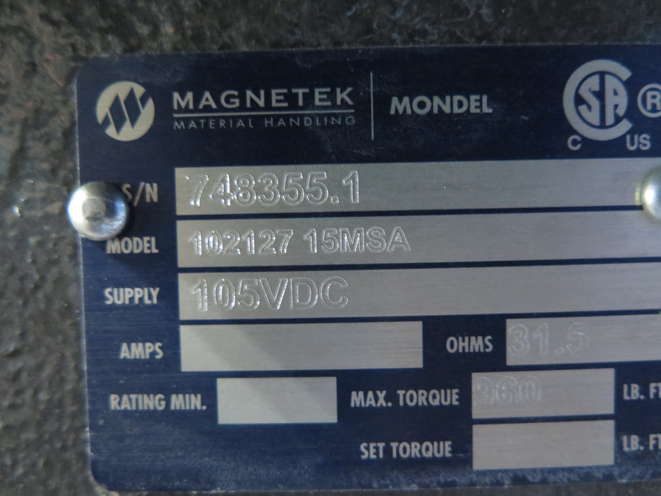 Magnetek 102127 15MSA Brake Assembly 15" 960 Torque Lb.FT - Advance Operations