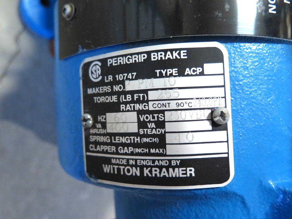 Witton Kramer PPM10" Perigrip Brake 10" 265LBFT Torque 230Vdc 4" Spring Length - Advance Operations