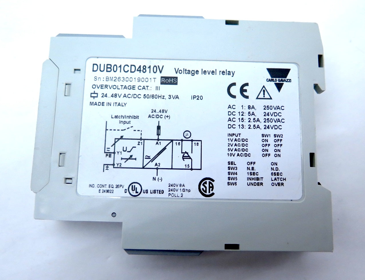Carlo Gavazzi DUB01CD4810V Control Relay - Advance Operations