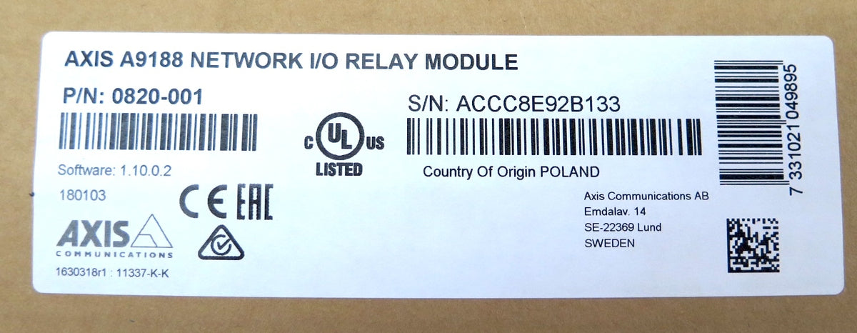 Axis Communications A9188 Network I/O Relay Module 0820-001 Kit - Advance Operations