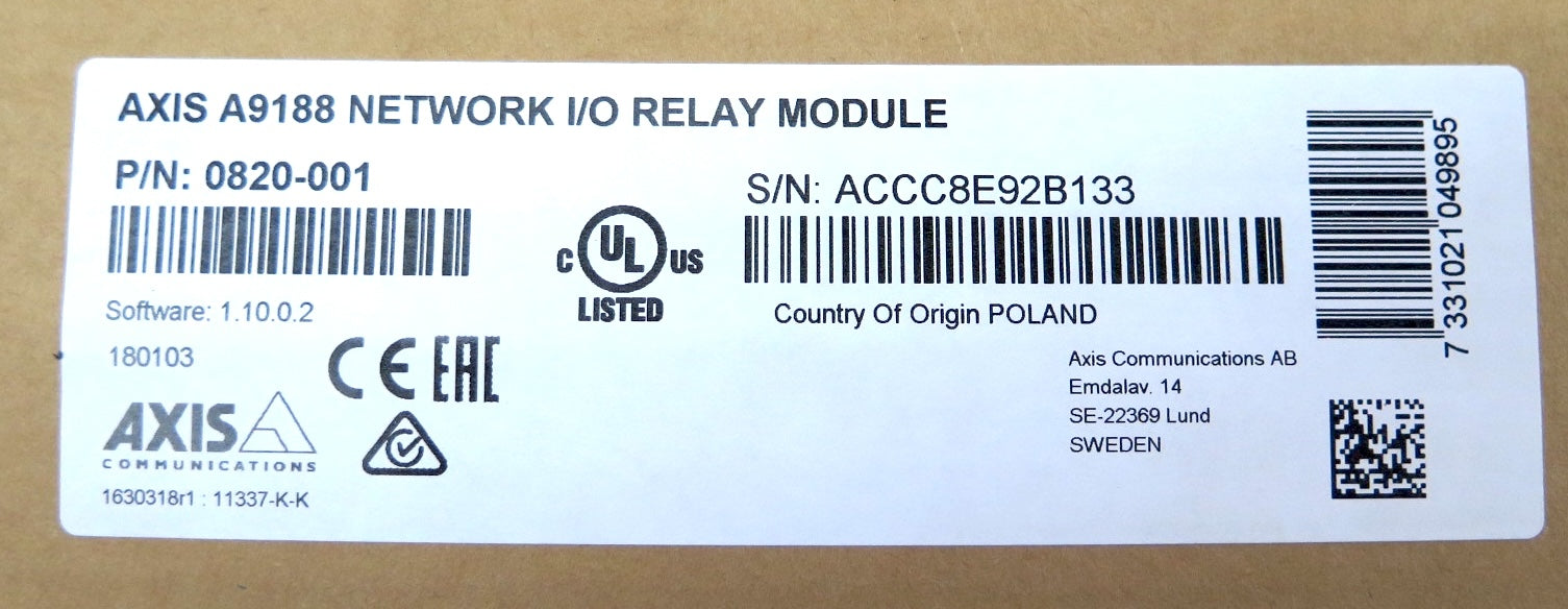 Axis Communications A9188 Network I/O Relay Module 0820-001 Kit - Advance Operations