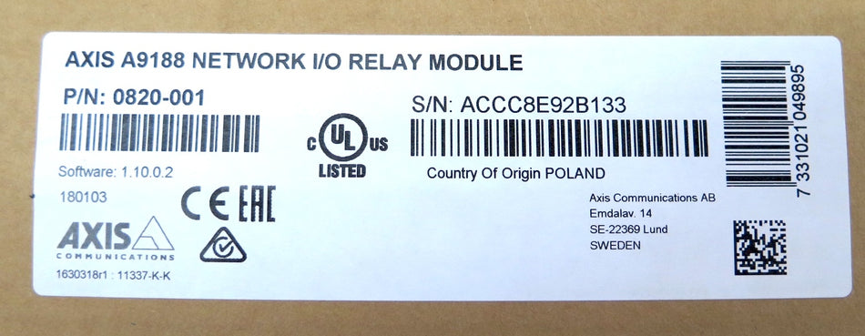 Axis Communications A9188 Network I/O Relay Module 0820-001 Kit - Advance Operations