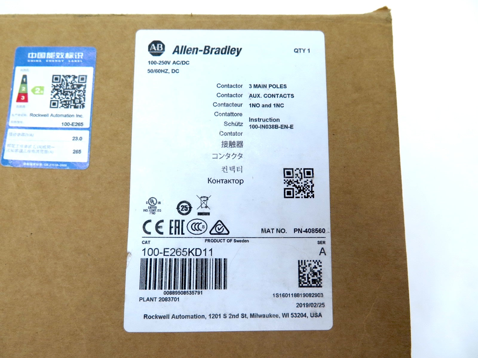 Allen-Bradley 100-E265KD11 Contactor 3 Main Poles 100-250V ac/dc - Advance Operations