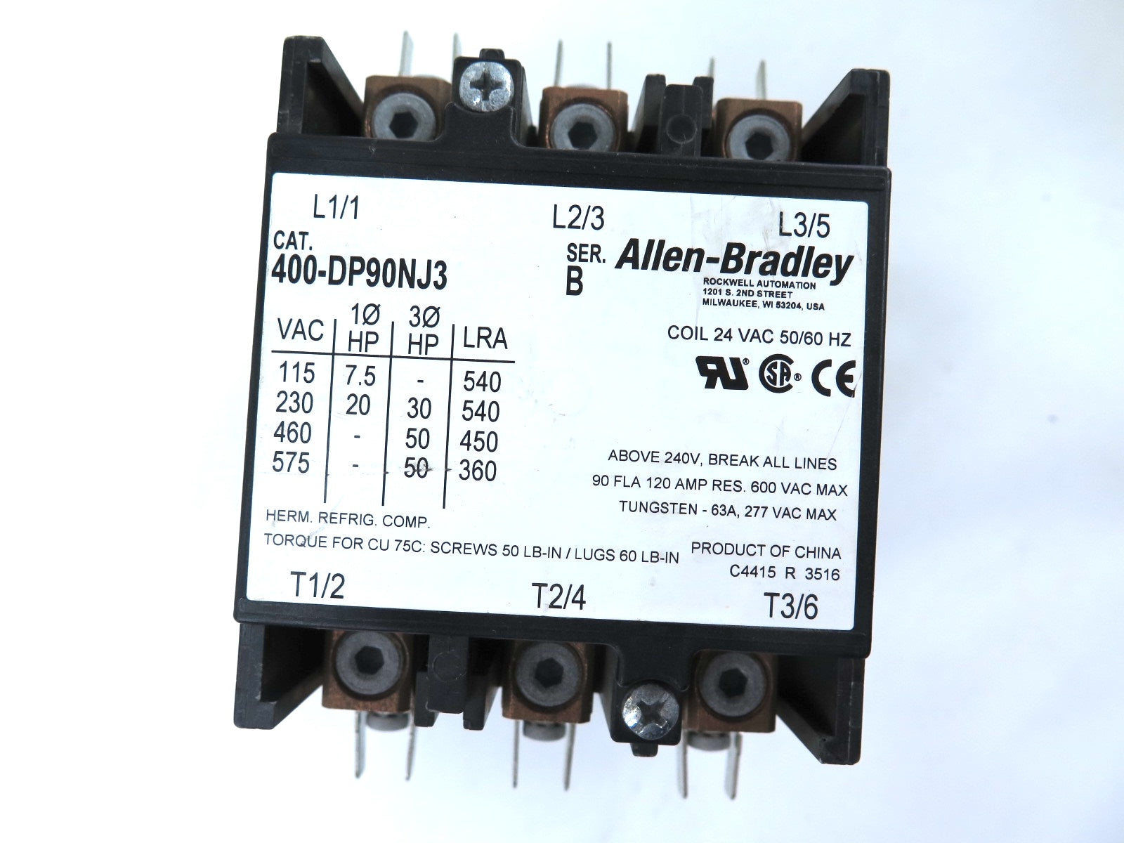 Allen-Bradley 400-DP90NJ3 Ser.B Contactor Coil 24Vac - Advance Operations