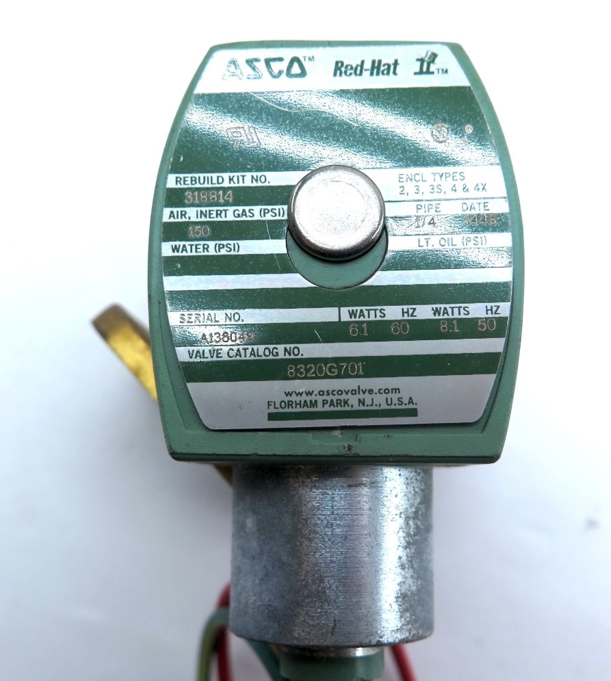 Asco 8320G701 Solenoid Valve 1/4" Brass Body 120Vac Coil - Advance Operations