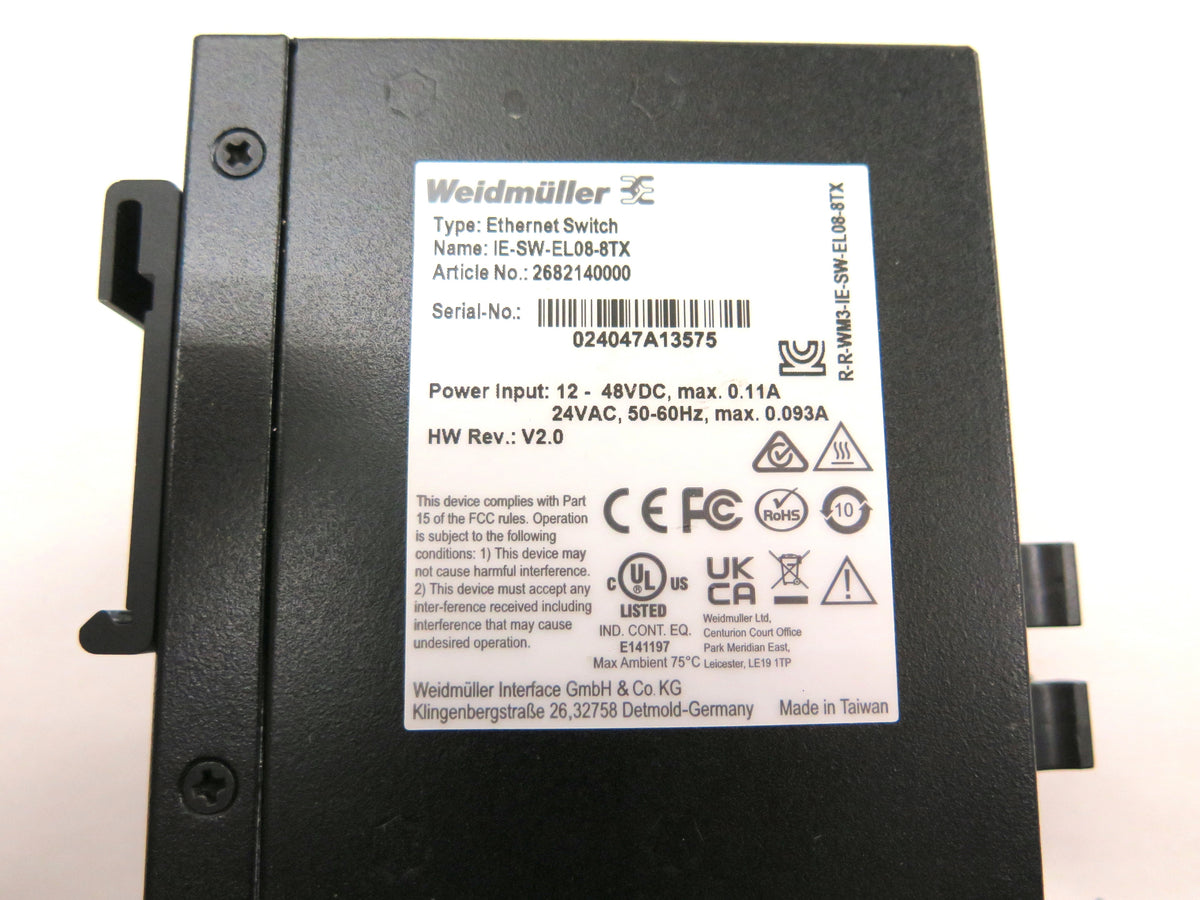 El08 Weidmuller IE-SW-EL08-8TX Ethernet Switch *NO TOP Connector | Advance ...