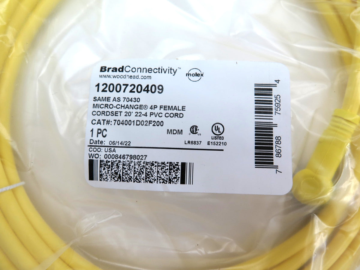 Molex / Woodhead 1200720409 Micro-Change 4P Female Cordset 20' 22-4 PVC - Advance Operations