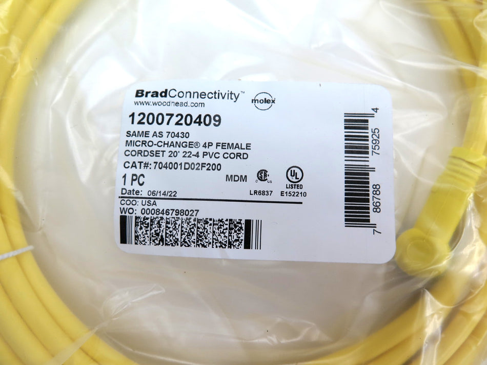 Molex / Woodhead 1200720409 Micro-Change 4P Female Cordset 20' 22-4 PVC - Advance Operations