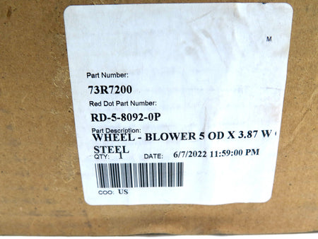 RedDOT RD-5-8092-0P Blower Wheel 5 OD x 3.87 W' - Advance Operations