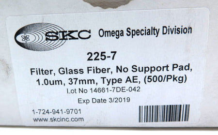 SKC 225-7 Fiber Glass Filter No support Pad 1.0um 37mm Type AE 500 Units - Advance Operations