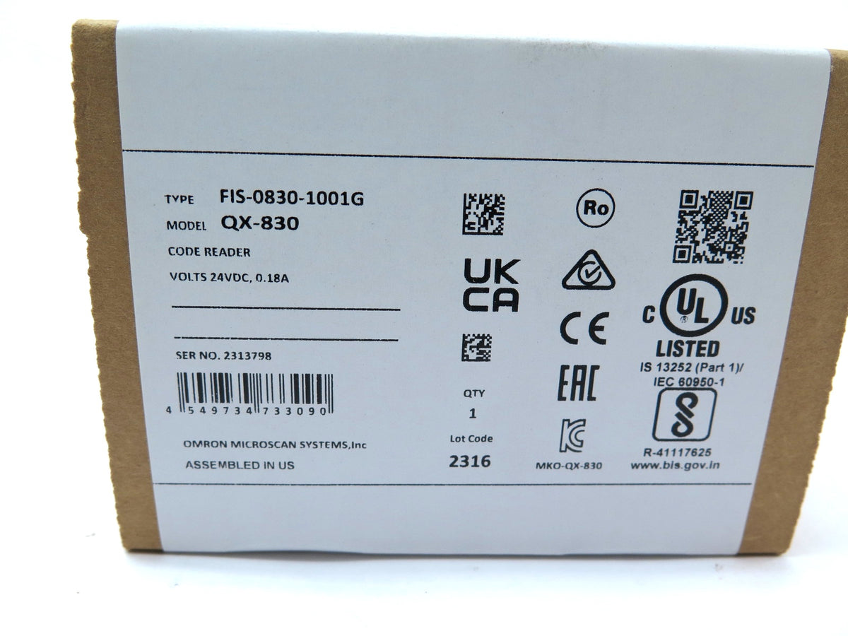 Omron FIS-0830-1001G / QX-830 Barcode Scanner 24Vdc 0.18A FACTORY SEAL - Advance Operations