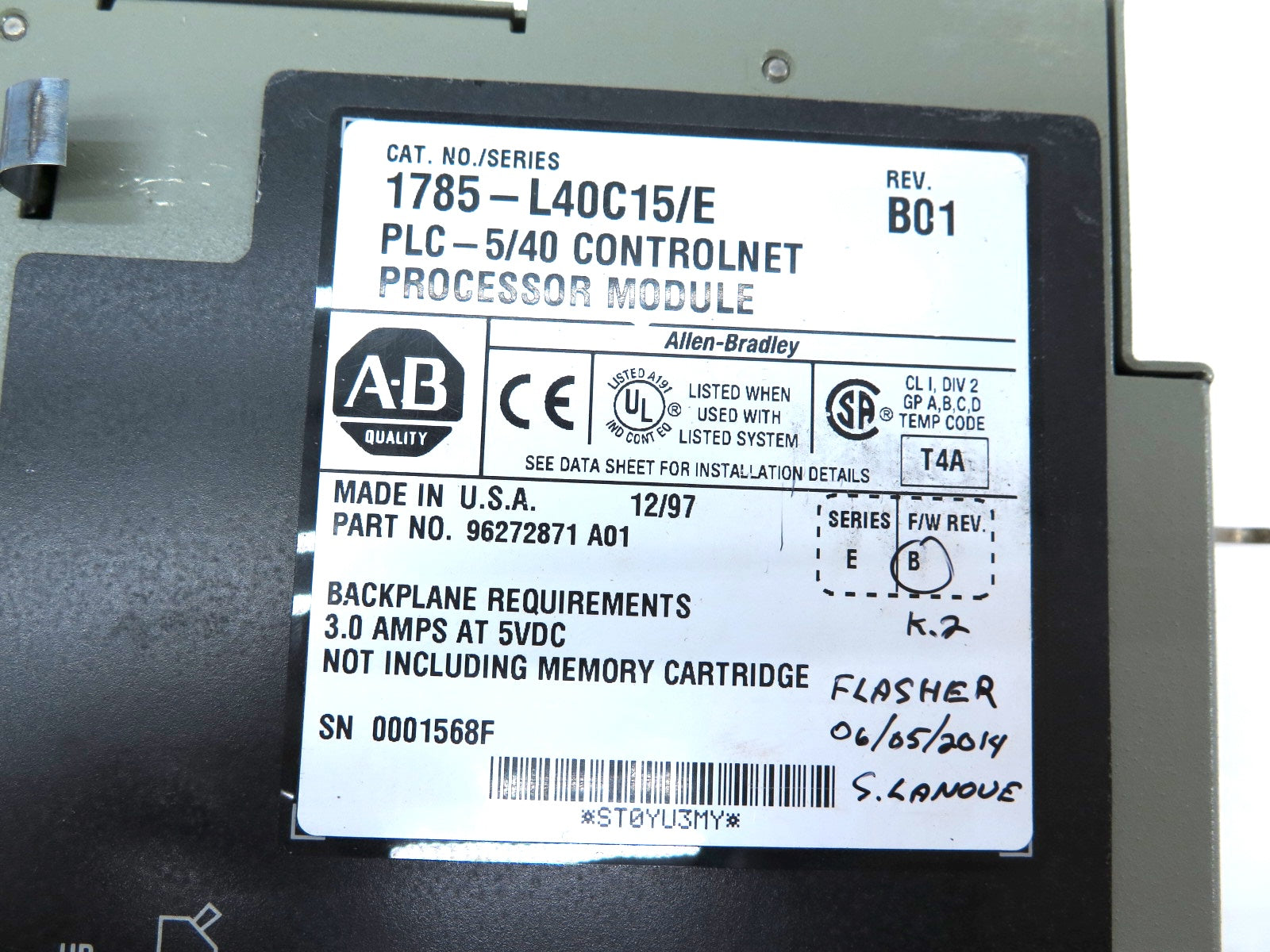 Allen-Bradley 1785-L40C15/E ControlNet Processor Module Rev. B01 - Advance Operations