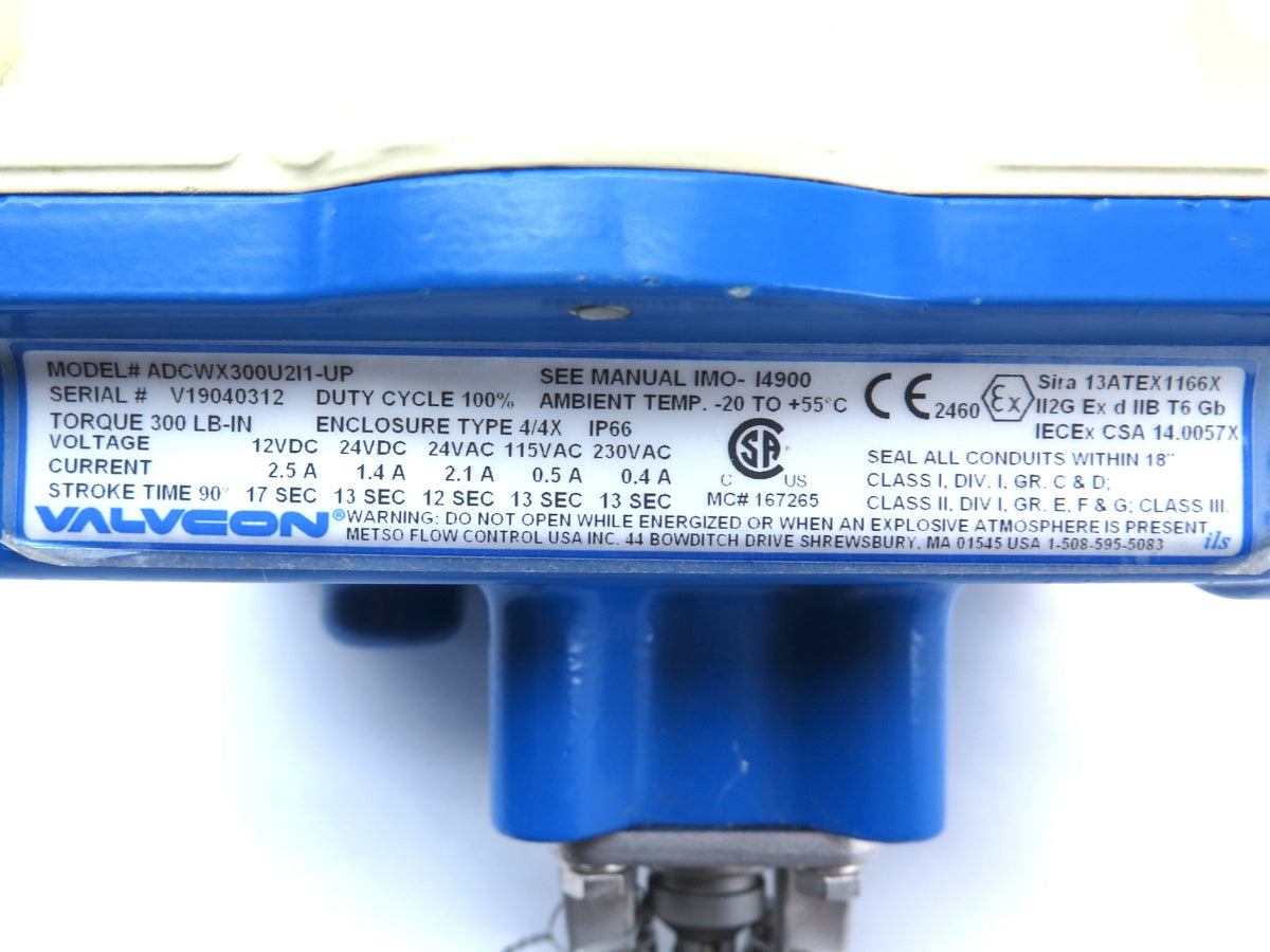 Valvcon ADCWX300U2I1-UP Electric Actuator & 1" Valve - Advance Operations