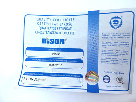 Bison 3205-5" 3 Jaw Self Centering Scroll Chuck Plain Back - Advance Operations
