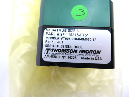 Thomson Micron VT006-020-0-RM060-17 Gear Ratio 20:1 - Advance Operations