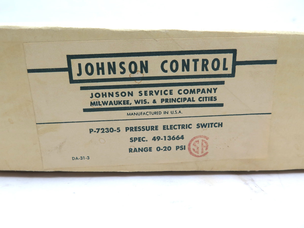 Johnson Control P-7230-5 Pressure Electric Switch 0-20 PSI - Advance Operations