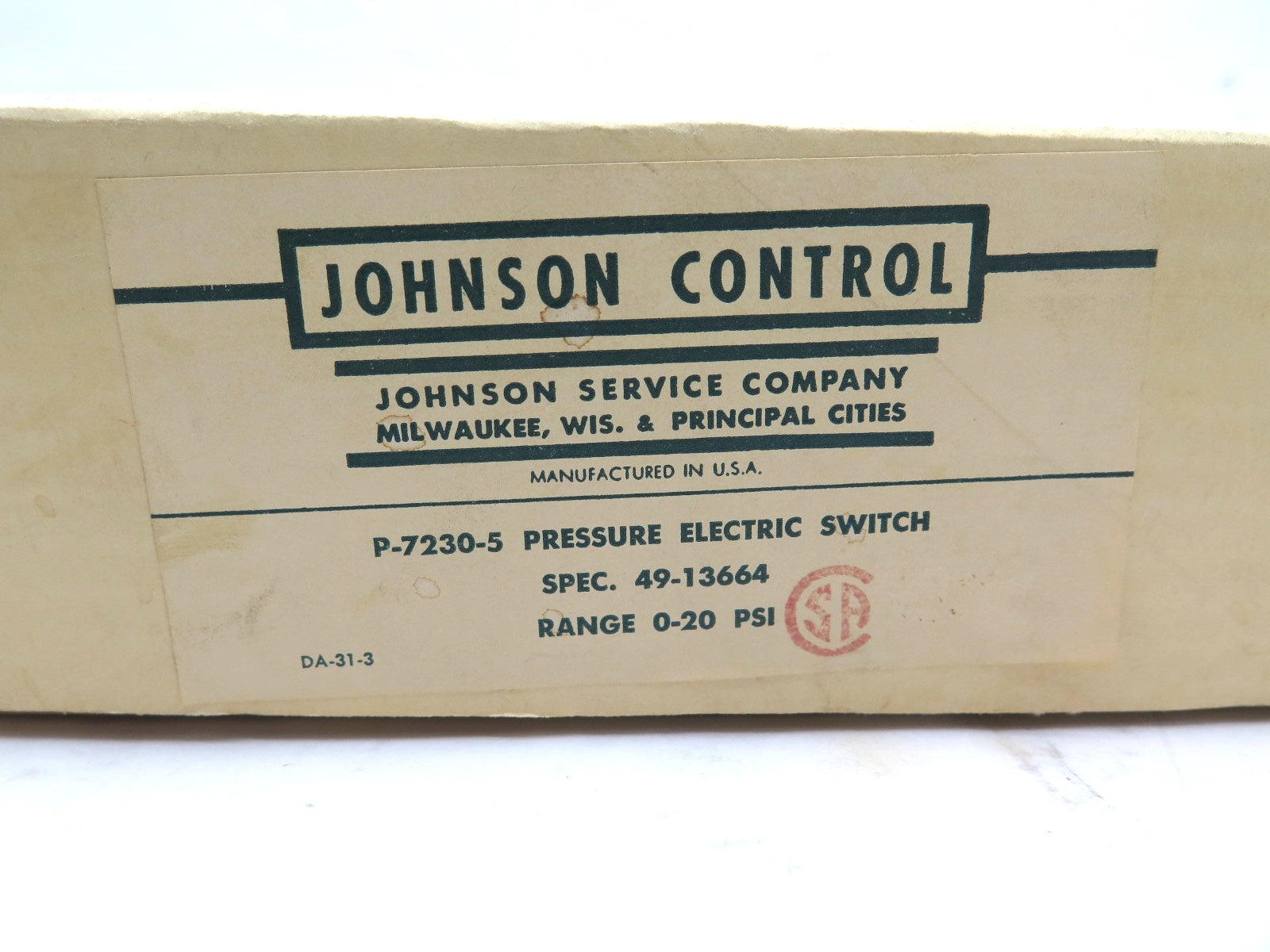 Johnson Control P-7230-5 Pressure Electric Switch 0-20 PSI - Advance Operations