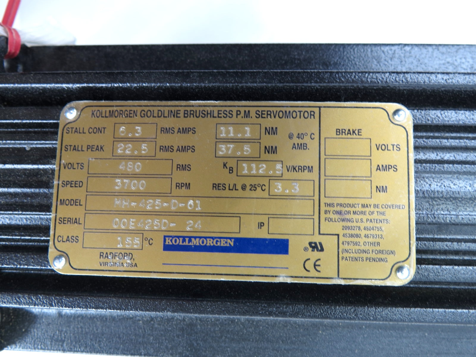 Kollmorgen MH-425-D-61 Servo Motor 480Vac 3700Rpm - Advance Operations