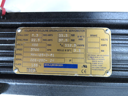 Kollmorgen MH-425-D-61 Servo Motor 480Vac 3700Rpm - Advance Operations