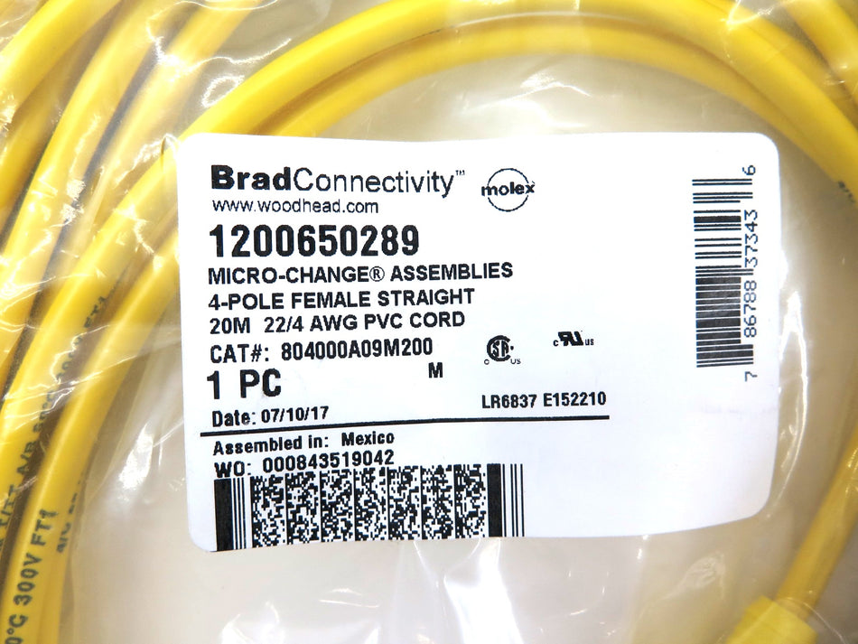 Woodhead / Molex 1200650289 Micro Change 4 Pole Female Straight 20M 22/4 - Advance Operations