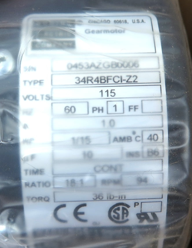 Bodine Electric 34R4BFCI-Z2 Electric Motor 1/15 HP 115Vac - Advance Operations