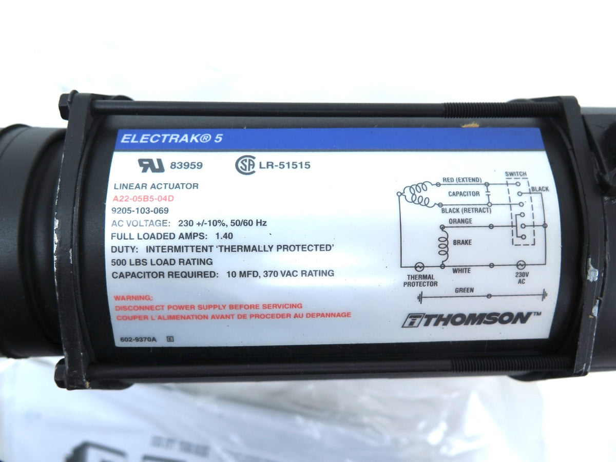Thomson A22-05B5-04D Electrak 5 Linear Actuator 230Vac 1.4A 500Lbs Load - Advance Operations