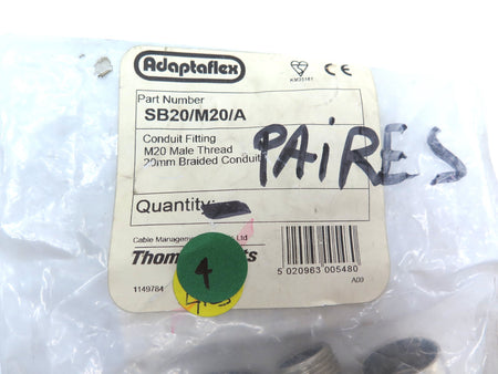 Adaptaflex SB20/M20/A Conduit Fitting M20 Male Thread 2mm Braided LOT OF 4 - Advance Operations