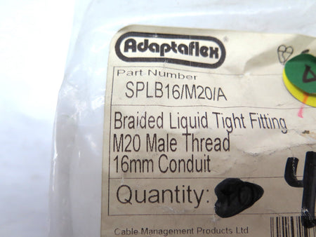 Adaptaflex SPLB16/M20/A Braided Liquid Tight Fitting M20 Male Thread 16mm - Advance Operations