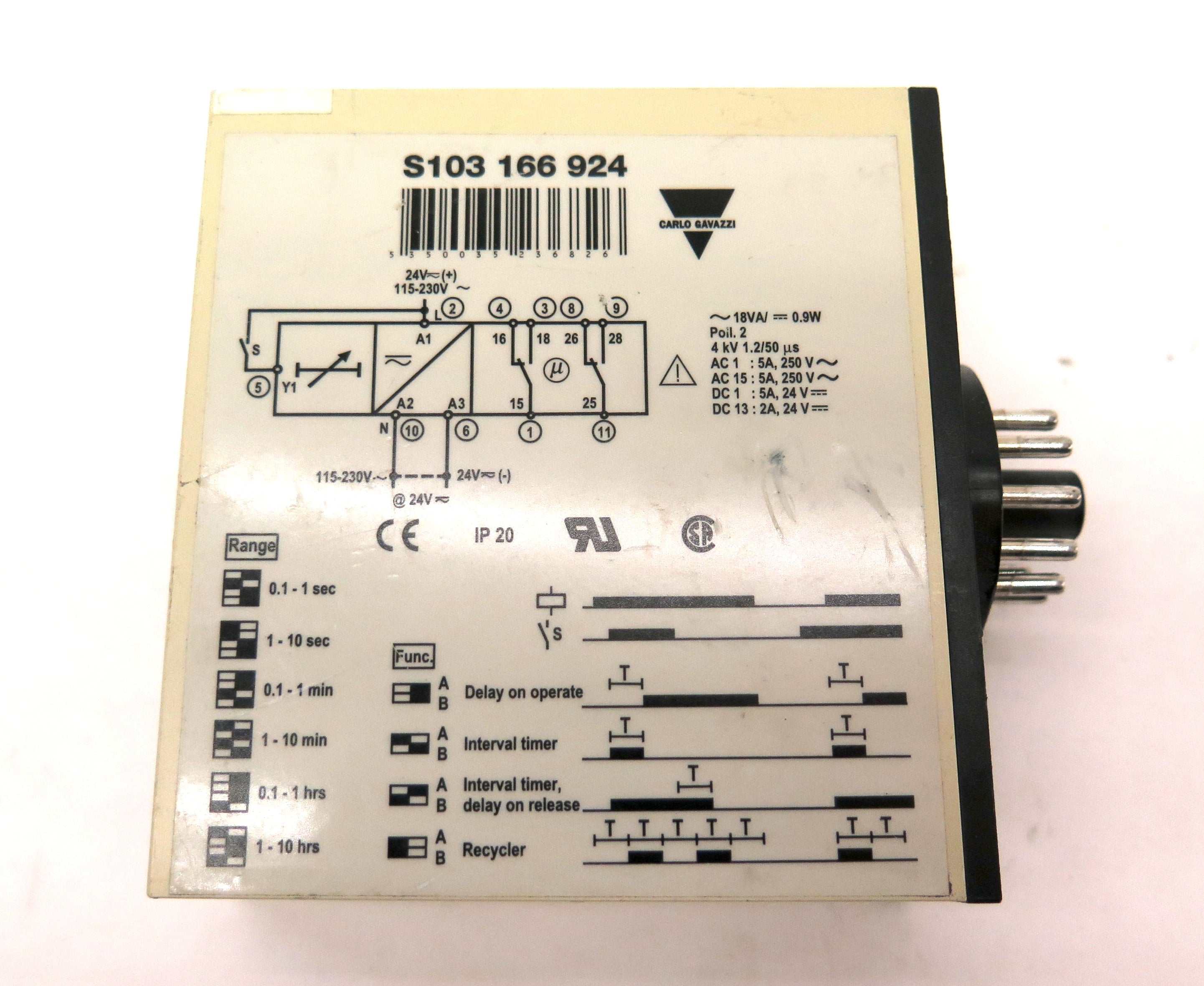 Carlo Gavazzi S103 166 924 Timer Relay 24V / 115-230Vac - Advance Operations