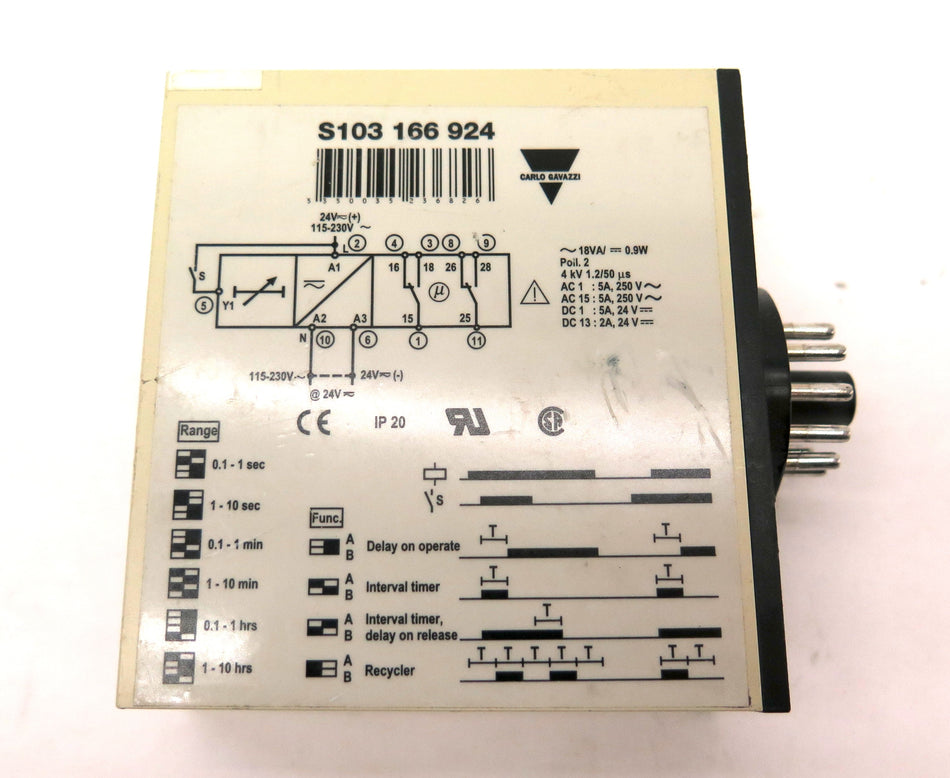 Carlo Gavazzi S103 166 924 Timer Relay 24V / 115-230Vac - Advance Operations