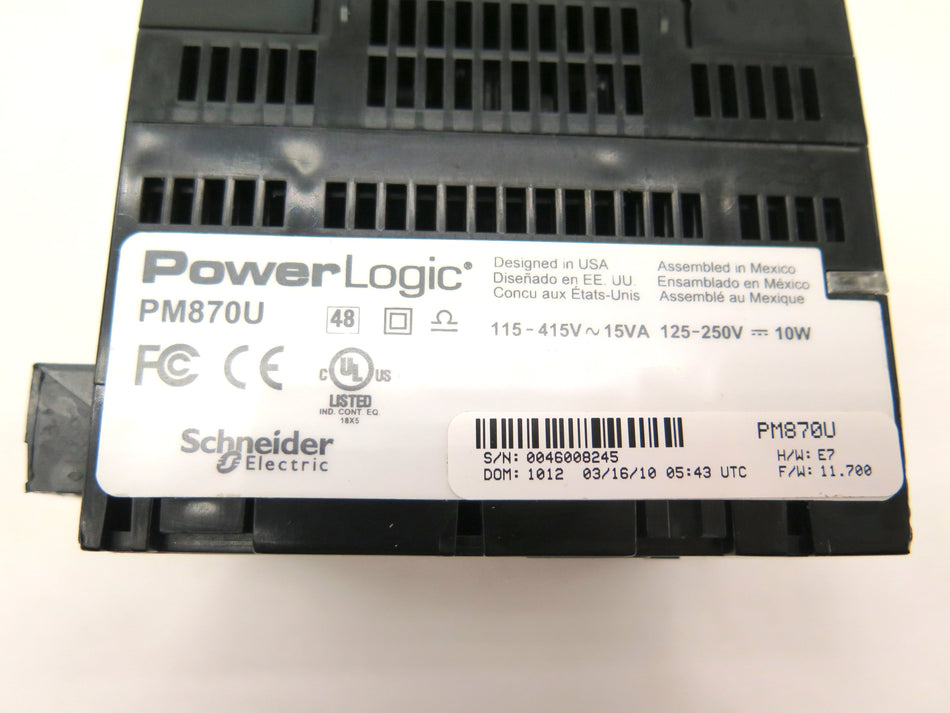 Schneider Electric PM870U PowerLogic Power Meter 115-415V & PM8RDA Module - Advance Operations