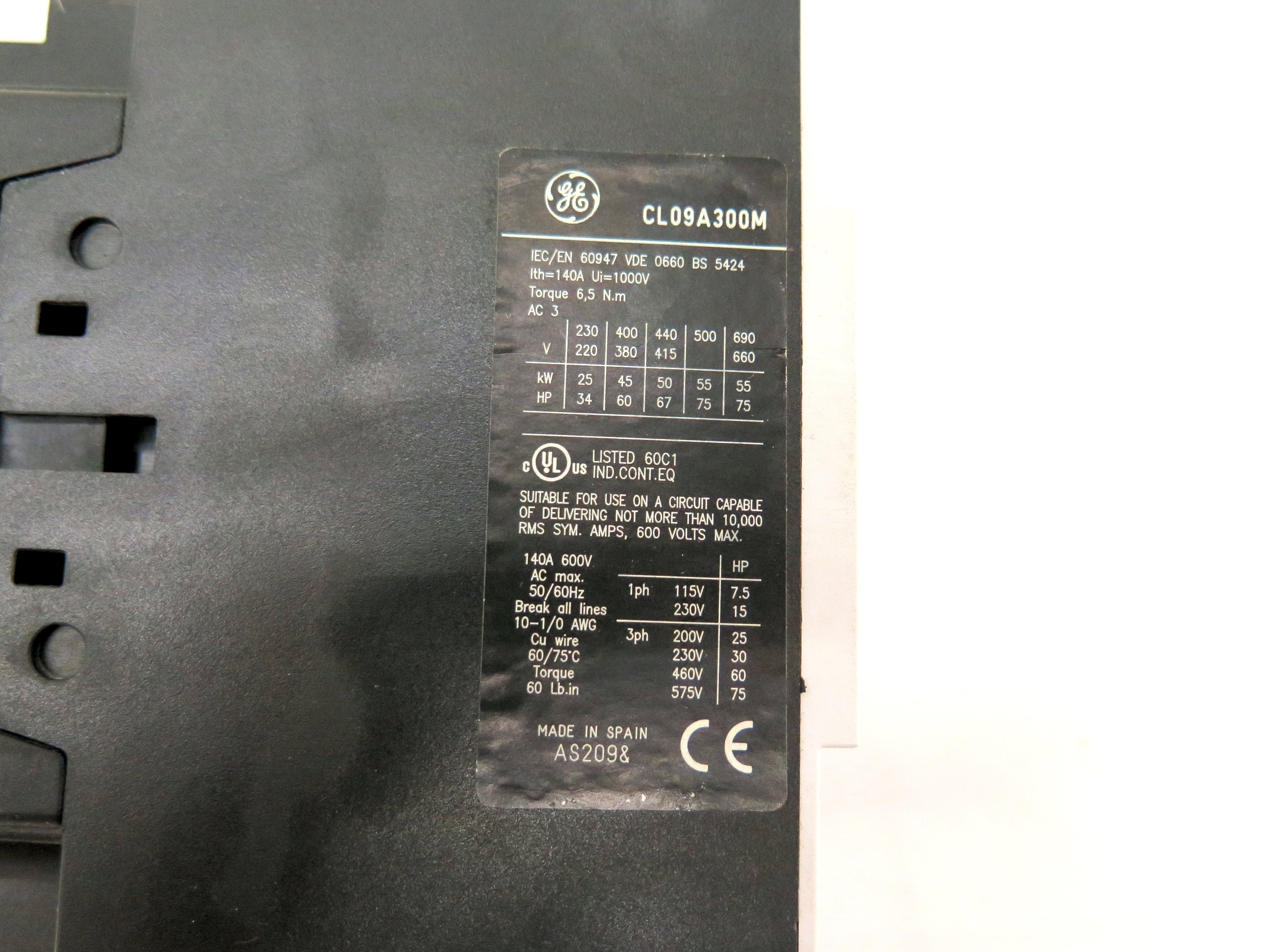 General Electric CL09A300M 3 Pole Contactor 75HP Max. 600V - Advance Operations