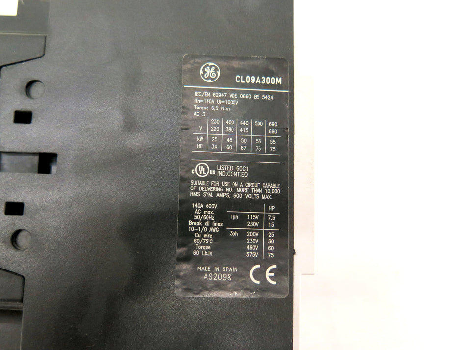 General Electric CL09A300M 3 Pole Contactor 75HP Max. 600V - Advance Operations