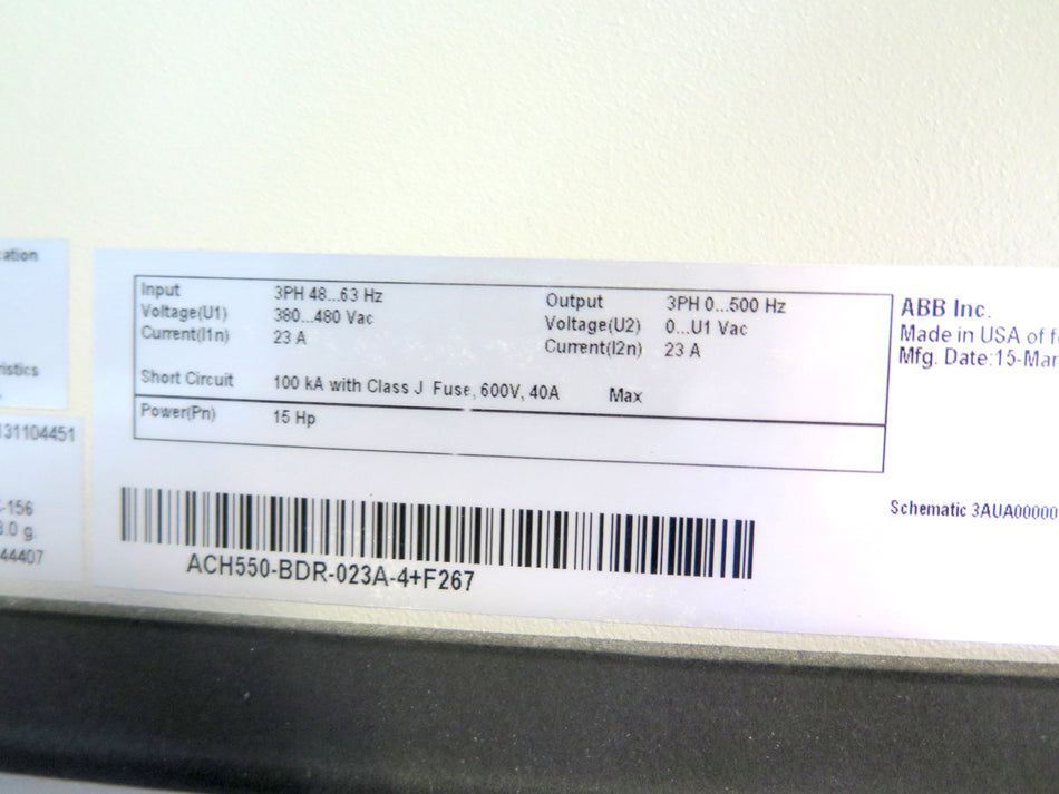ABB ACH550-BDR-023A-4+F267 AC Drive 15HP 380-480Vac 23A - Advance Operations