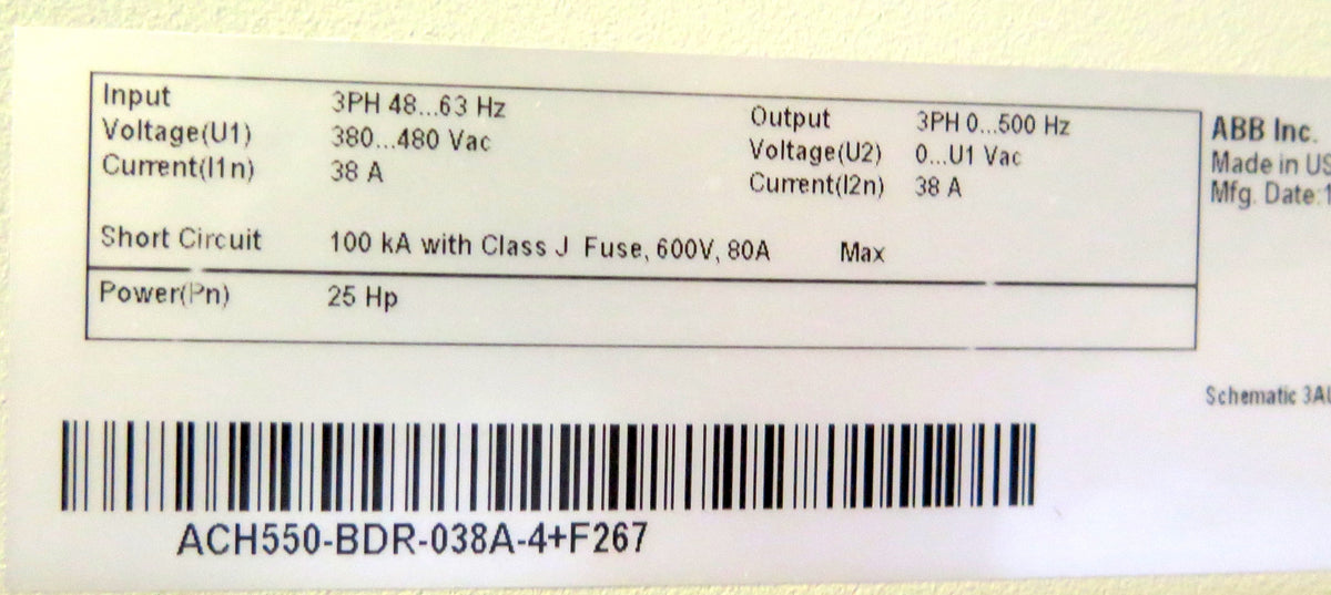 ABB ACH550-BDR-038A-4+F267 AC Drive 25HP 380-480Vac 38A - Advance Operations