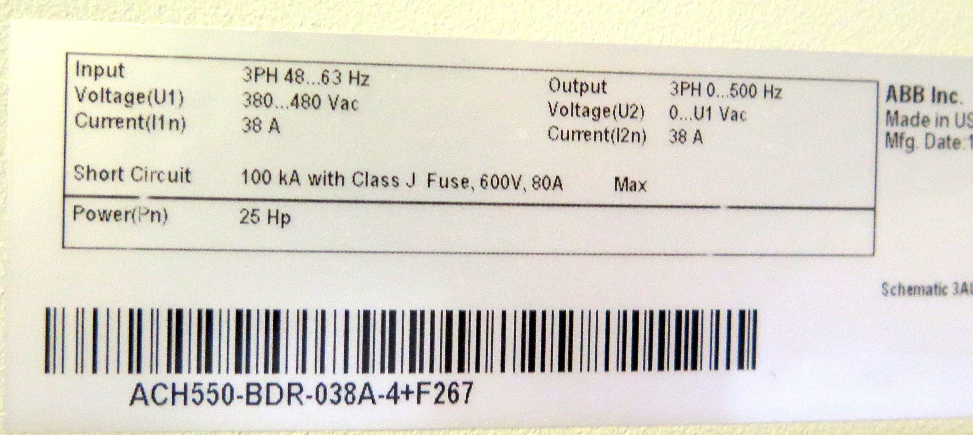 ABB ACH550-BDR-038A-4+F267 AC Drive 25HP 380-480Vac 38A - Advance Operations