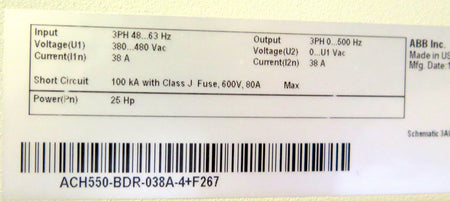 ABB ACH550-BDR-038A-4+F267 AC Drive 25HP 380-480Vac 38A - Advance Operations