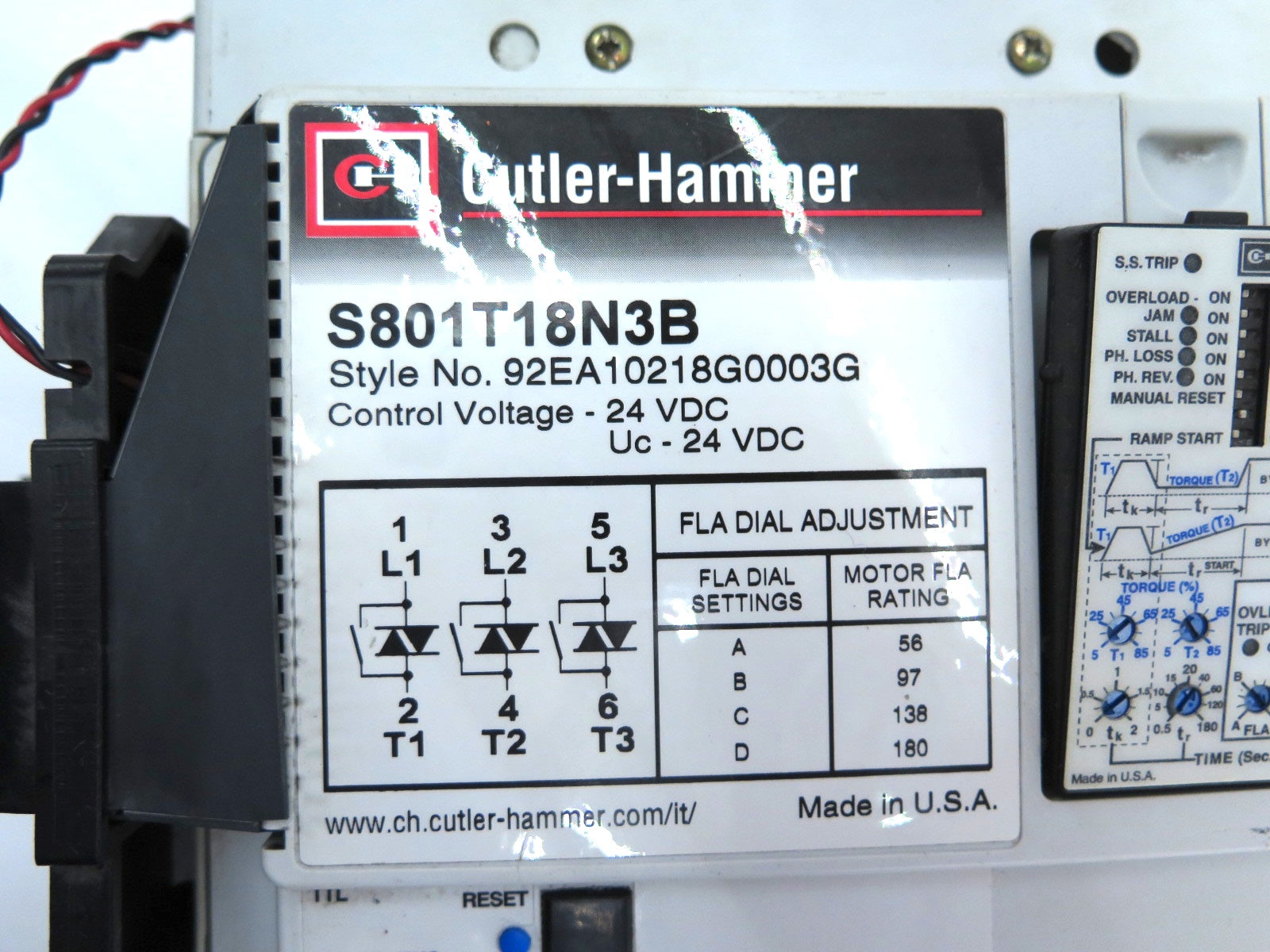 Eaton / Cutler Hammer S801T18N3B Soft Starter 150HP 180A 600V 3Ph Max - Advance Operations